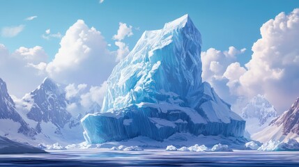 Aufkleber - A digital illustration of an enormous iceberg with towering mountains in the background