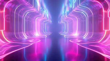 Aufkleber - 3D rendering featuring glowing lines and neon lights in an abstract psychedelic background with vibrant ultraviolet pink and blue hues
