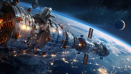 Wall Mural - astronaut on the international space station orbiting earth
