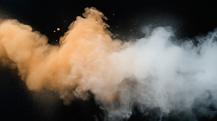 Abstract image of orange and white smoke clouds blending together on a dark background, illustrating motion and texture in suspension.