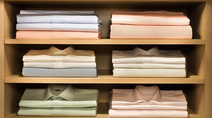 Poster - Neatly Folded Shirts on Wooden Shelves
