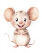 © Robert Kneschke - Adorable cartoon mouse watercolor illustration with happy expression, perfect for nursery decor and children's room art