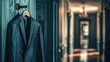 © apichat - Elegant Suit Hanging in Luxury Hotel Corridor