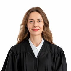 Professional female judge in black robe, legal law authority concept