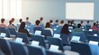 © Aris Suwanmalee - Audience in a conference room attentively listening to a presentation on a large screen, fostering engagement and discussion.