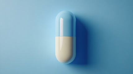 A sleek blue and white capsule pill set against an elegant monochrome background, reflecting simplicity, modernity, and advanced healthcare solutions.