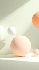 Poster - calming 3D minimal design featuring pastel spheres in soft colors, creating serene atmosphere. gentle light enhances soothing effect of composition