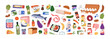 © Good Studio - Food products set. Supermarket groceries, goods. Meat steak, fish, milk bottle, vegetables, fruits and baguette. Pasta, sausages, egg, ice-cream. Flat vector illustration isolated on white background © Good Studio - Food products set. Supermarket groceries, goods. Meat steak, fish, milk bottle, vegetables, fruits and baguette. Pasta, sausages, egg, ice-cream. Flat vector illustration isolated on white background