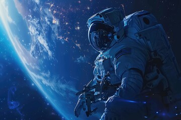 Wall Mural - astronaut floating in space with earth in the background