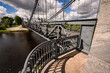 City of Ostrov, Chain Bridge over the Velikaya River. Pskov Region, Russia.