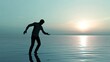 © Aris Suwanmalee - Silhouette of a man standing in calm water during sunset, evoking feelings of peace, solitude, and reflection in nature.