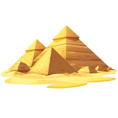 A cartoon Pyramids of Giza in the desert on a white background.