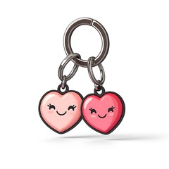 Wall Mural - Cartoon keychain with two heart charms on a white background.