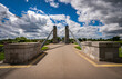 City of Ostrov, Chain Bridge over the Velikaya River. Pskov Region, Russia.