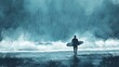 © IMAGINIAC - A lone surfer walks towards a stormy ocean with his board.