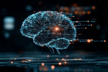 Poster - A digital brain network with glowing nodes symbolizes artificial intelligence, innovation, and technology, highlighting neural connections and intricate designs.