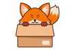 © impro-studio - Cute Fox Hiding Inside a Box Illustration