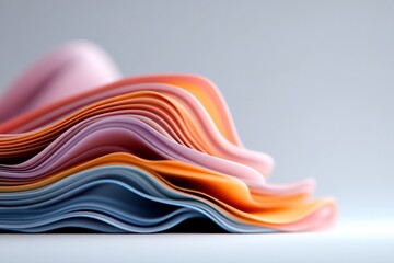 Poster - A vibrant display of paper sheets folded to craft dynamic wave designs, using a palette of pink, orange, and blue, embodying movement and creativity.
