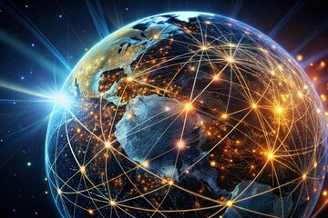 Poster - 4K Loopable 3D Animation of Spinning Globe with Expanding Global Network for Business and Technology Use