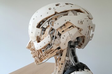 Poster - The image features a side view of a robot's head revealing its complex inner workings, showcasing the incredible intricacy and engineering involved in robotics.