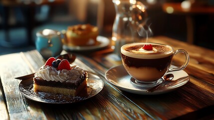 A plate of desserts and a cup of coffee