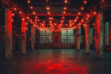 Industrial Loft Interior Design with Red Lighting, Modern Urban Lighting Design, Decorative Lighting for Industrial Spaces, Loft Lighting Ideas, Stylish Urban Lighting, Contemporary Industrial