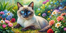 花のあるシャム猫 無料画像 - Public Domain Pictures