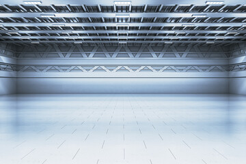 Poster - Modern spacious garage or warehouse interior with mock up place. 3D Rendering.