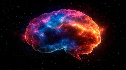 Wall Mural - a glowing brain-shaped nebula in a starry night sky