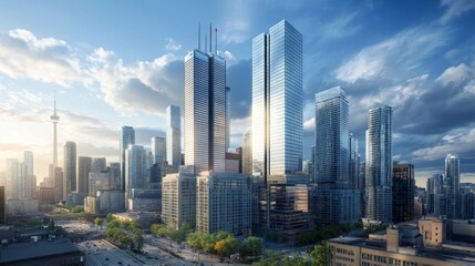 Poster - A city skyline with a large building in the middle