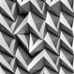 Poster - Angular 3D geometric design with repetitive triangular shapes creating an illusion of depth and texture. Symmetrical pattern highlighted by light and shadow
