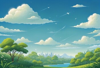 Canvas Print - Celebrating Clean Air: A Vibrant Blue Sky Over a Lush Green Garden