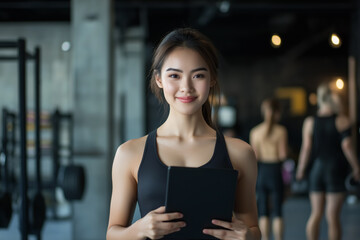 Energetic Asian Athlete Exercising Intensely Inside Dynamic Gym