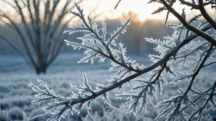 Frostcovered tree branches in the morning light