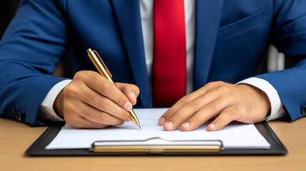 Businessman Signing Contract With Gold Pen Closeup