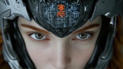 Futuristic Cyborg Woman with Glowing Head Display   AI  Technology  Sci Fi