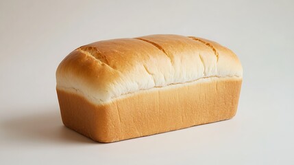 A loaf of white bread sits on a white background