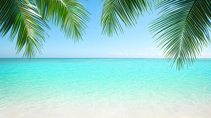 Wall Mural - palm leaves frame a tranquil turquoise ocean scene.