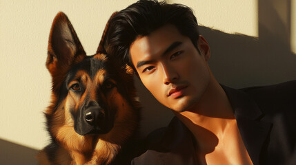 Wall Mural - Handsome Man with German Shepherd Dog