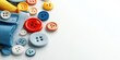 © BOJOShop - Colorful Sewing Buttons on White Background   Craft Supplies  DIY Project  Fabric Texture