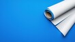 © JP STUDIO LAB - Unrolled toilet paper roll on bright blue background, minimalist hygiene concept, clean and simple composition