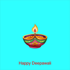 Happy Diwali greetings. Rangoli decoration with Diya or lamp with city building at night. vector illustration design