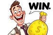 © GOLVR - Happy Man Holding a Money Bag with Win Text