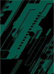 Poster - Abstract green and black digital geometric pattern with dots and stripes.