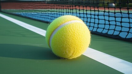 Bright Yellow Tennis Ball on Court Surface