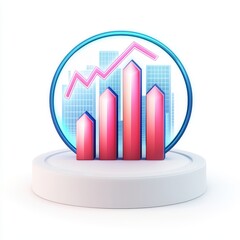 Poster - 3D illustration of a graph with rising bars and a trend line, modern design on a white background.