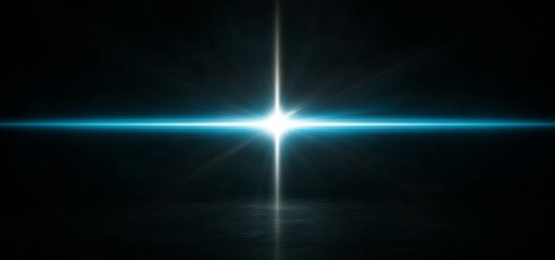 Aufkleber - A strong blue beam of light emerges from a dark backdrop, creating a captivating split of color and energy. The luminous point at its center enhances its visual impact