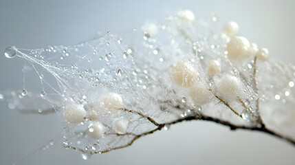 Intricate Dew-Covered Spider Web Captured in Macro Photography with Glorious Morning Light