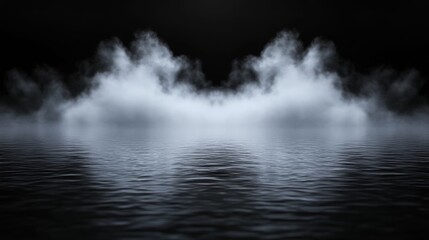 Leinwandbilder - A captivating abstract display showcases mist gently rising over a calm, reflective surface, creating a serene atmosphere set against a dark backdrop