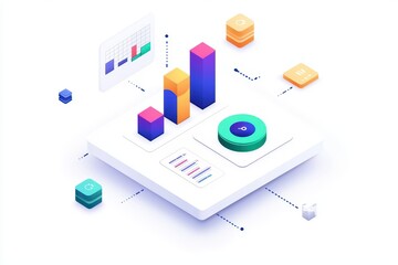 Poster - Colorful data visualization with charts and graphs on a white background.
